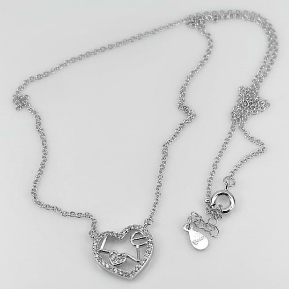 925 Sterling Silver Necklace Love‎ In Heart Design 18 Inches